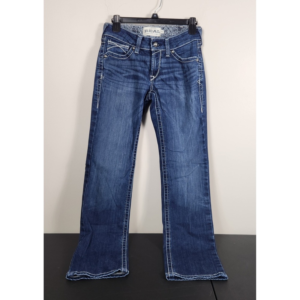Ariat REAL Denim Real Straight Icon Jeans Ocean Blue Western 27S Cowgirl Womens